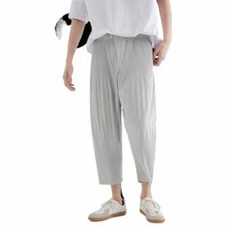 miyake Pleated Man Pants Japanese Streetwear 2023 Casual Baggy Trousers for Men Fi Breathable Low-crotch Vintage Clothing h6CK#