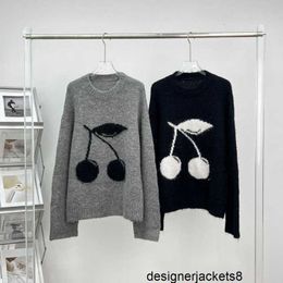 Designer Correct version~Maheimao sweater niche designer knit sweater autumnwinter cherry jacquard round neck CXC7