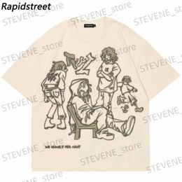 Men's T-Shirts 2023 Harajuku Cartoon Girl Cat Japanese Kanji Graphic T Shirt Strtwear Men T-Shirt Summer Short Slve Tshirt Tops Ts Unisex T240325