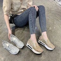 Dress Shoes Women Wedge Sequin Mesh Breathable Gold Silver Platform Sneakers Height Increasing Wedges Large