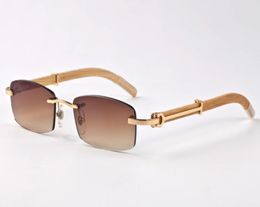 Wholedesigner rimless sunglasses for men 2017 fashion wood bamboo retro buffalo horn glasses brown black clear glass lens sun7633921