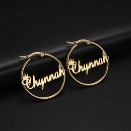 Hoop Huggie Cazador Customized Name Ring Earrings Personalized Gold Stainless Steel Earrings Womens Letter Name Ring Jewelry 24326