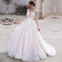 Sexy Women Wedding Dress White Lace Long Mesh Lace Sleeve A line Pleated Dresses Romantic Reem Acra Tulle Bridal Gowns Vintage Country Garden Bride Reception Dresses