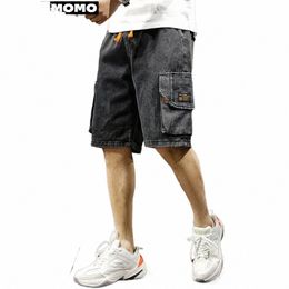 summer Men's Fi Pocket Baggy Jeans Shorts Loose Straight Capris Jeans For Men Streetwear Cargo Short Pants ropa hombre k7zZ#