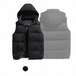 men Trendy Sleevel Down Thermal Hooded Vests Jackets Zipper Outdoor Winter Casual Waistcoat Windproof Jacket g9am#