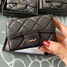 Mini Cowhide Purse Caviar Bag Designer Womens Card Holder Leather Diamond Gold Hardware Metal Buckle Luxury Card Bags Multi-Layer Coin Purse Postcard sacoche 11X9CM