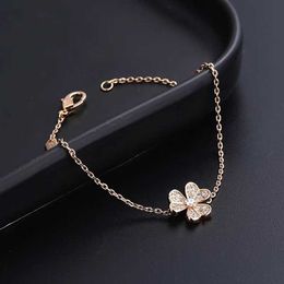 Brand charm Van Four Leaf Grass Jewellery Womens Three Full Diamond Bracelet Simple Lucky Light Luxury