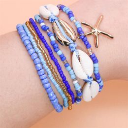 Charm Bracelets Boho 6PCS Starfish Shell Bracelet Set For Women Female Sweet Colorful Handmade Woven Rope Summer Beach Jewelry Wrist Gift