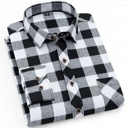 Men's Casual Shirts Plaid Brushed Long Sleeve Single Pocket Comfortable Shirt Fashion Standard Fit Button Down Checked