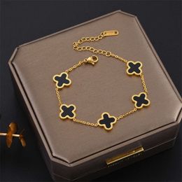 Lucky Four-leaf Clover Bracelets Bangles Body Jewellery Flower Gold Plated Women 316 l Stainless Steel