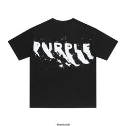 High Quality Midea Trendy Summer New Product Street Fashion Brand Los Angeles Purple Speckled Letter Print Pure Cotton Loose Short Sleeves