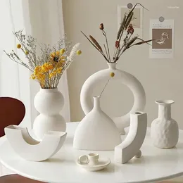 Vases Creative Nordic Simple Plain Ceramic Vase Ornaments Dry Flower Arrangement Living Room Dining Table Home Decoration