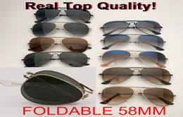 new Pilot Folding Real Glass lens Sunglasses 3479 aviation women men sun glasses male female G15 lens UV400 with folding fit p8851970