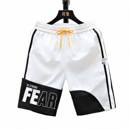 ice Silk Shorts Men's Summer Capris Loose Elastic Waist Drawstring Pockets Print Quick Dry Straight Outdoor Sports Casual Shorts q7U1#