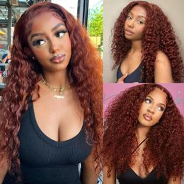 Reddish Brown Deep Wave Frontal Wig 13X6 HD Transparent Lace Frontal Wig Colored Deep Wave 13x4 Glueless Lace Front Human Hair
