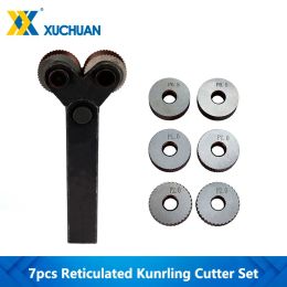 Glassnijder Dual Wheel Knurling Tool Kit Reticulated Knurling 7pcs 0.5mm 1mm 2mm Lathe Cutter Wheel Knurling Tool Linear Pitch Knurl Set