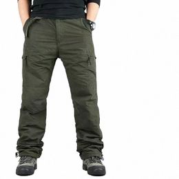 thick Warm Men's Military Cargo Pants Winter Double Layer Fleece Overalls Casual Cott Rip-Stop Tactical Baggy Thermal Trousers D9Ne#