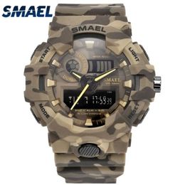 New Camouflage Military Watch SMAEL Brand Sport Watches LED Quartz Clock Men Sport Wristwatch 8001 Mens Army Watch Waterproof X052260V