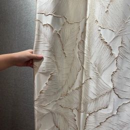 Curtains Embossed Stereoscopic Gold Silk Leaves Blackout Bedroom Curtains Luxury Villa Modern Curtain Bronzing Texture Window Drapes