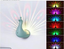 Wall Lamps Peacock Shape LED Projector Lamp Remote Control Night Sconce Lamp Colourful night light corridors home decoration2382442