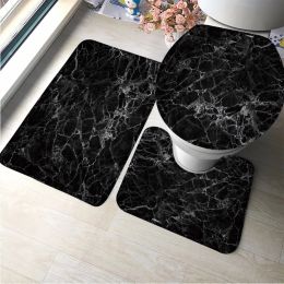 Mats 3pcs Set Black Marble Bath Mat Bathroom Rugs Anti Slip Absorbent Shower Carpet Toilet Lid Cover Bathtub Side Mats Doormat Carpet