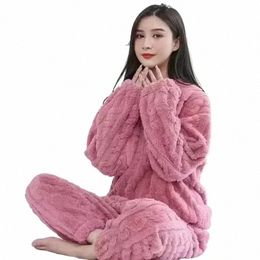 soft Comfortable Loose Lg Pyjamas Warm 2 Plush Set Pieces Home Sleeve Trousers Jacquard Couple Casual Sleepwear Flannel Y5Kn#