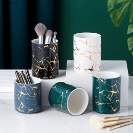 Vases 8x9.5cm Nordic style marbled pen holder makeup brush holder desktop storage bucket Flower Pot Ceramic tank Vase Gift WDDSXXJSL