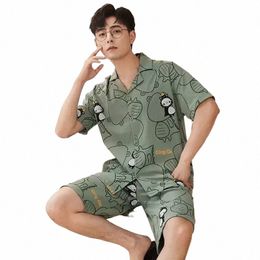 homewear Casual Summer Loose Nightwear Male Loungewear Soft Sleepwear Short Tops Sleep Pajamas Sleeve Cott New Men B7QT#