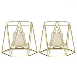 Candle Holders YO-Set Of 2 Gold Metal Pillar Geometric Elegant Tealight Christmas Holder Centrepieces
