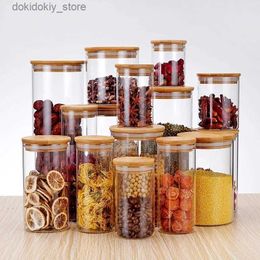 Food Jars Canisters Mason candy jar used for spices transparent storage cans sealed cans food containers kitchen lids bamboo lids tea jar bottlesL24326