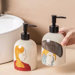 Dispensers 250430ml Manual Soap Dispenser, Abstract Girl Painting Ceramic Art Lotion Bottle, Shampoo Dispenser, Bathroom Accessories