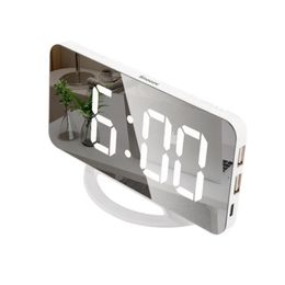 Neuer digitaler Wecker, 17,8 cm, großer LED-Spiegel, elektronische Uhren mit Touch-Snooze, Dual-USB-Aufladung, Schreibtisch-Wanduhr, moderne Uhren