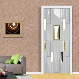 Stickers Creative 3D Door Stickers 77x200cm/Custom Size Self Adhesive Wallpaper On the Doors DIY Renovation Waterproof Poster For Bedroom