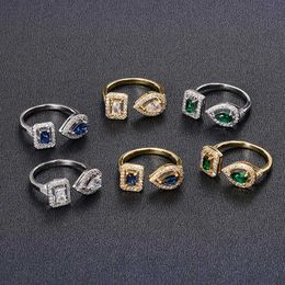 Band Rings Huitan Geometric Cuff Opening Ring Womens Silver/Gold Noble Cubic Zirconia Ring Accessories Fashion Jewellery J240326