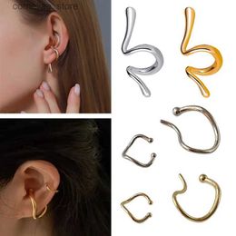 Ear Cuff Ear Cuff Retro gold geometric curve ear clip punk unperforated earrings thick ear cuffs simple design unisex cufflinks Y240326