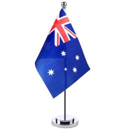 Accessories 14x21cm Mini Flag Of Australia Banner Meeting Boardroom Table Desk Stand Pole The Australian Flag National Sign