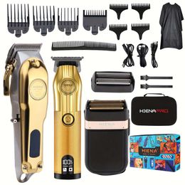 3pcs Professional Men's T-shaped Blade Trimmer with USB Charging - Beard and Hair Razor Beauty Kit