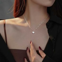 Pendant Necklaces 925 Silver new crossover couple hollow chain geometric heart light luxury temperament simple sweet love pendant necklace jewelryC24326