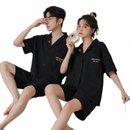 new Summer Fi Couple Shorts Breathable Pyjamas Hound's-Tooth Bear Printing Homewear Cardigan Nightwear Couple's Sleepwear i7fv#