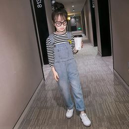 Spring Autumn Kids Girl Jeans Overalls For Teens Denim Rompers Child Jumpsuits Children Pants for Girls 240307