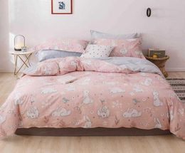 White Bunny Rabbit Pink Duvet Cover Set Cotton Bedlinens Twin Queen King Flat Sheet Fitted Sheet Bedding T2004141725237