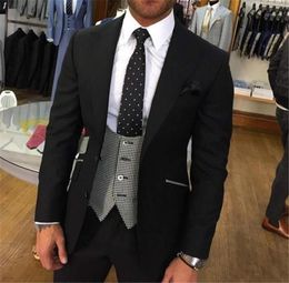 Latest Design Wedding Costume Homme Mariage 3 Pieces Mens Suits With Pants Suit Men Custom Made Slim Fit Groom Suit Black18951742