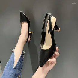 Dress Shoes Thin Heel Medium Women's Pumps Slip On Formal Summer Soft Skin Womens Sandals Pointed Tip Zapatos Para Mujeres