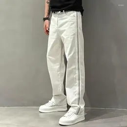 Men's Jeans Male Cowboy Pants White Trousers Stripe For Men Straight Work Wear Korean Style Summer Xs Stacked Plus Size Spring Autumn