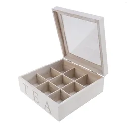 Jewellery Pouches Wood Tea Box Storage Container With Lid 9-Compartment Kitchen Organiser Coffee Bag Holder Organiser