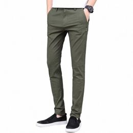 men's Lightweight Casual Pants Slim Fit Classic Straight Trousers Summer Cott Joggers Solid Army Green Stretch Pants Male y7zx#