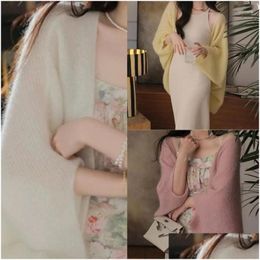 Womens T-Shirt T Shirts Women Solid Knitted Cardigans Long Batwing Sleeve Open Front Sweater Shrug Shawl Drop Delivery Apparel Clothin Ot3Fc