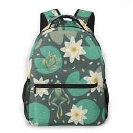 Backpack Women Casual Travel Bag Gothic Frogs And Water Lilies School Fashion Shoulder For Teenage Girl Bagpack