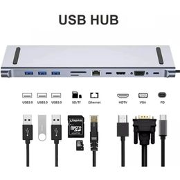 NEW 2024 11 In 1 USB C HUB Multi HUB Ethernet Network PD 100W Type C Docking Station Splitter USB 3.0 Adapter for Macbook Surface hub2. for Type C Docking Station