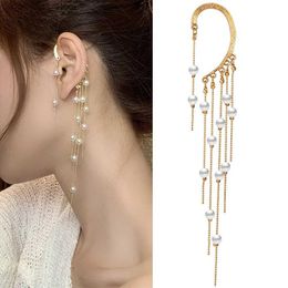 Ear Cuff Ear Cuff Delysia King Pearl tassel long earclip without ear hole Y240326